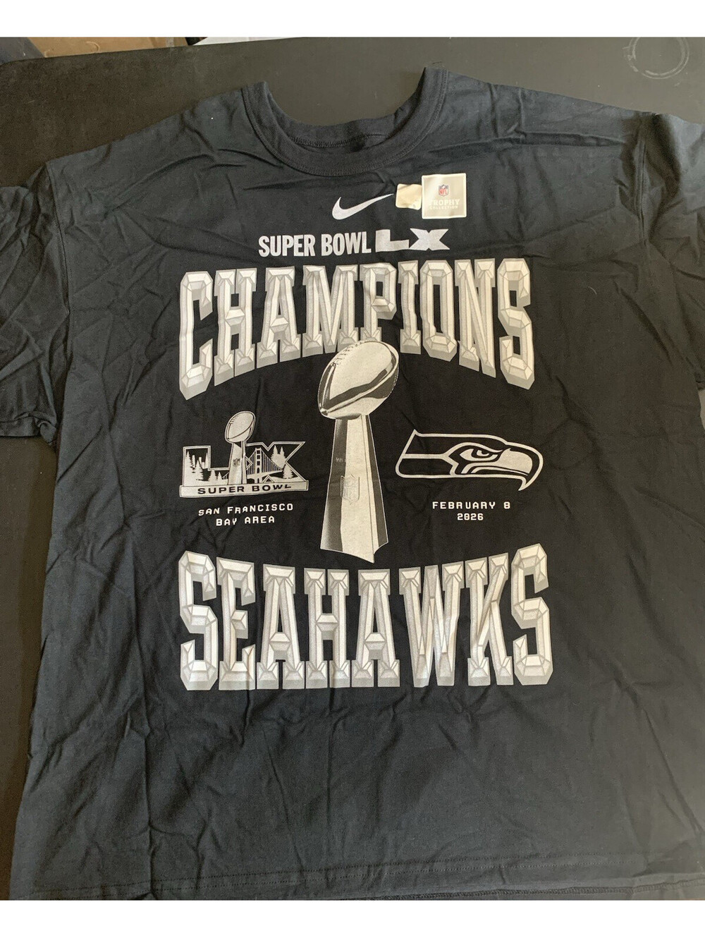 Nike NFL Seattle Seahawk Champions Super Bowl LX Mens Tee Shirt XXL NWT Black
